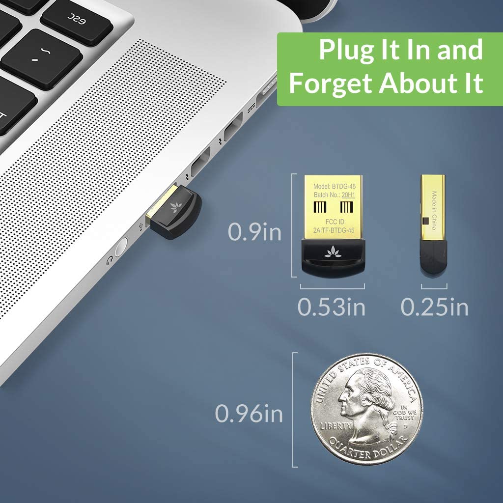 Avantree DG45 Bluetooth 5.0 USB Dongle | Bluetooth Adapter for Computer, Bluetooth Headphones Speakers Keyboard Mouse Printers Music & Calls