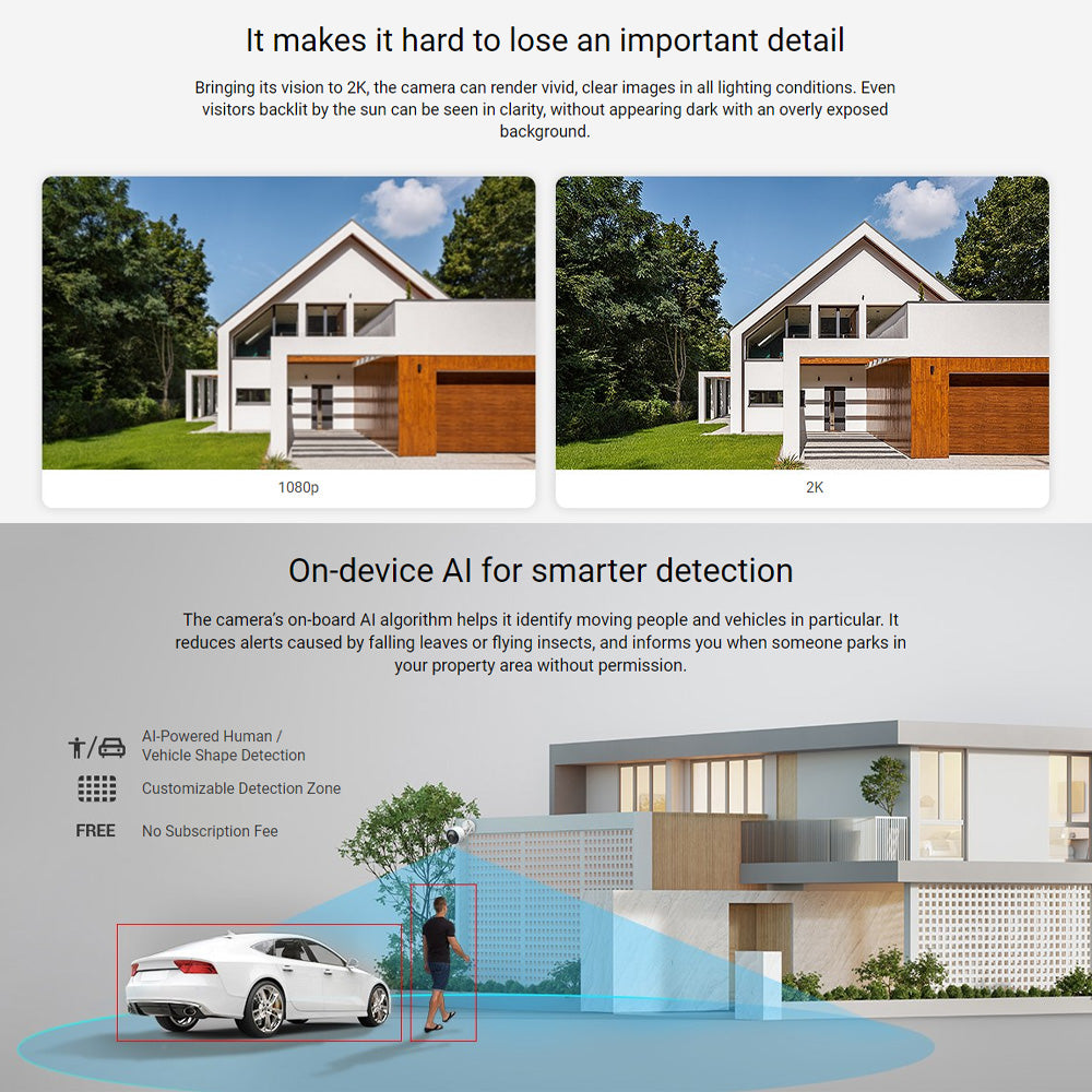 EZVIZ H3 3MP Outdoor WiFi Security Camera | Two-Way Audio, Smart AI Person/Vehicle Notifications