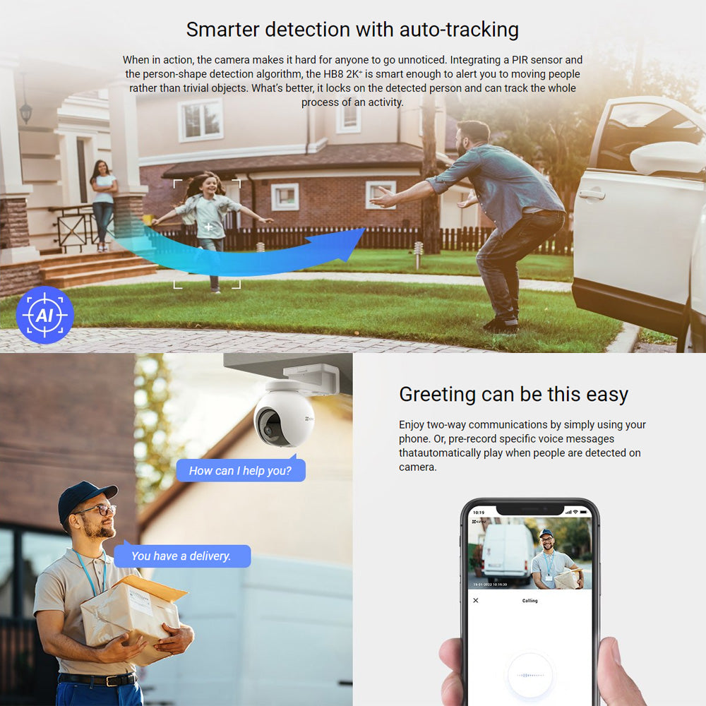 EZVIZ HB8 4MP Battery-Powered Outdoor WiFi Security Camera | Pan & Tilt, Auto-Tracking, Smart AI Person/Vehicle Notifications