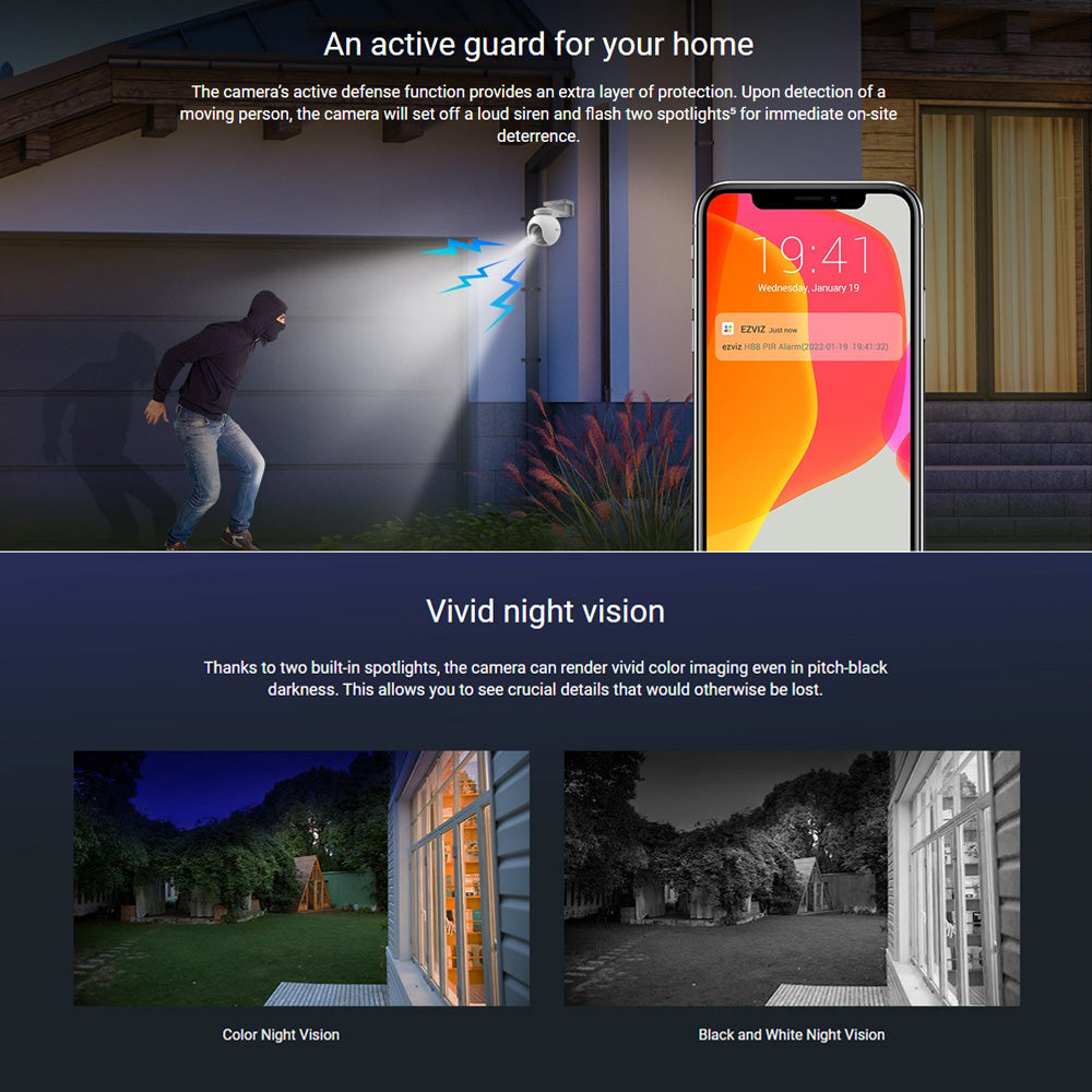 EZVIZ HB8 4MP Battery-Powered Outdoor WiFi Security Camera | Pan & Tilt, Auto-Tracking, Smart AI Person/Vehicle Notifications