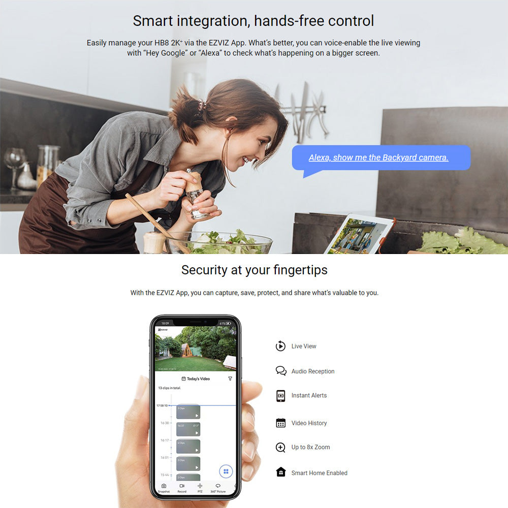 EZVIZ HB8 4MP Battery-Powered Outdoor WiFi Security Camera | Pan & Tilt, Auto-Tracking, Smart AI Person/Vehicle Notifications