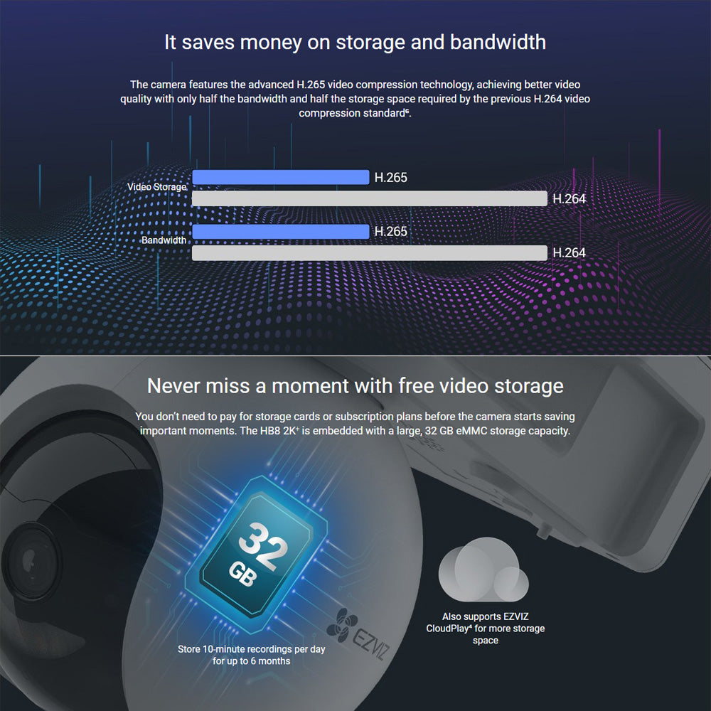 EZVIZ HB8 4MP Battery-Powered Outdoor WiFi Security Camera | Pan & Tilt, Auto-Tracking, Smart AI Person/Vehicle Notifications