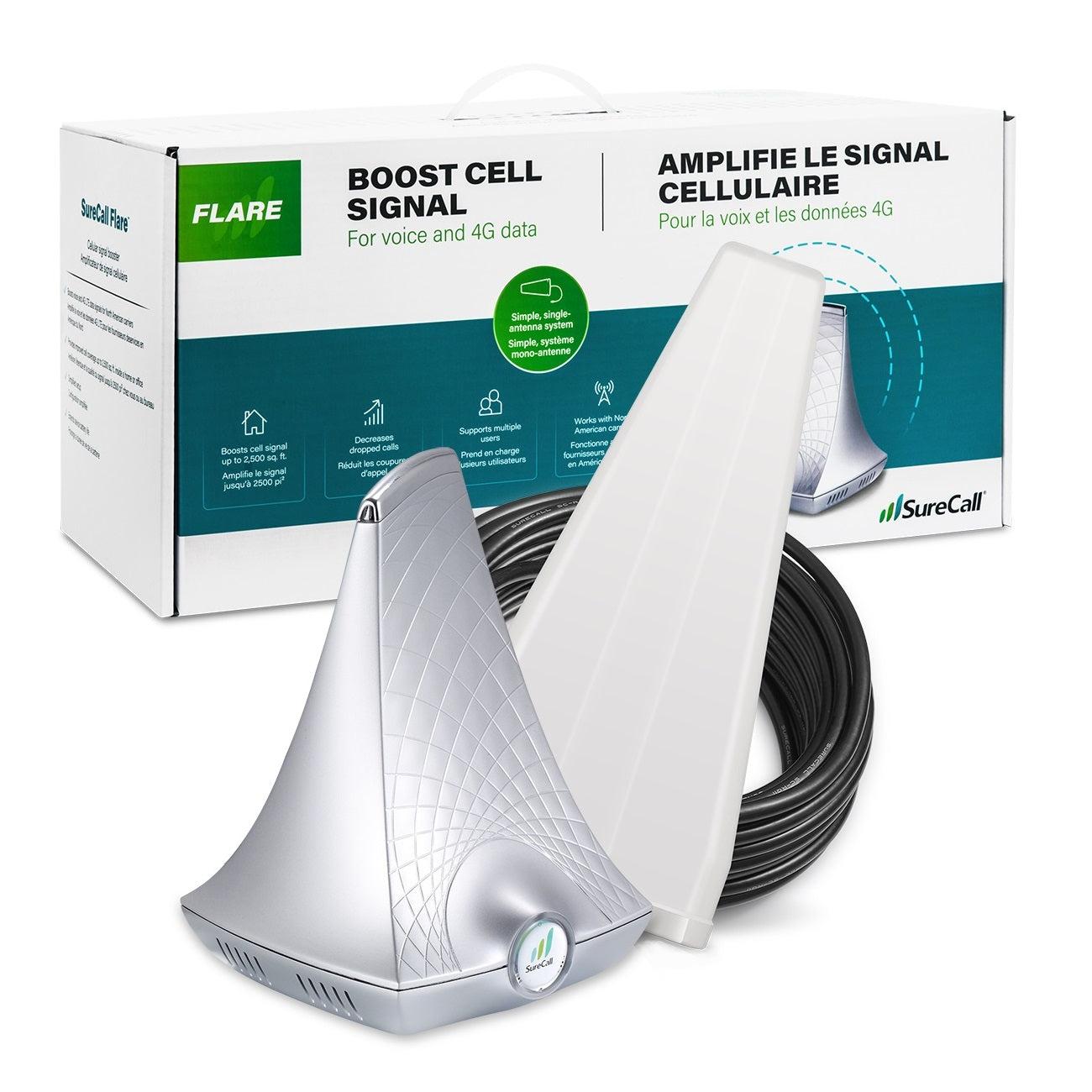 SureCall Flare 3.0 Cell Signal Booster Kit for Home/Cottage | Up to 3,500 sq ft | All Canadian Carriers 4G/5G - Bell, Rogers, Telus | ISED Approved