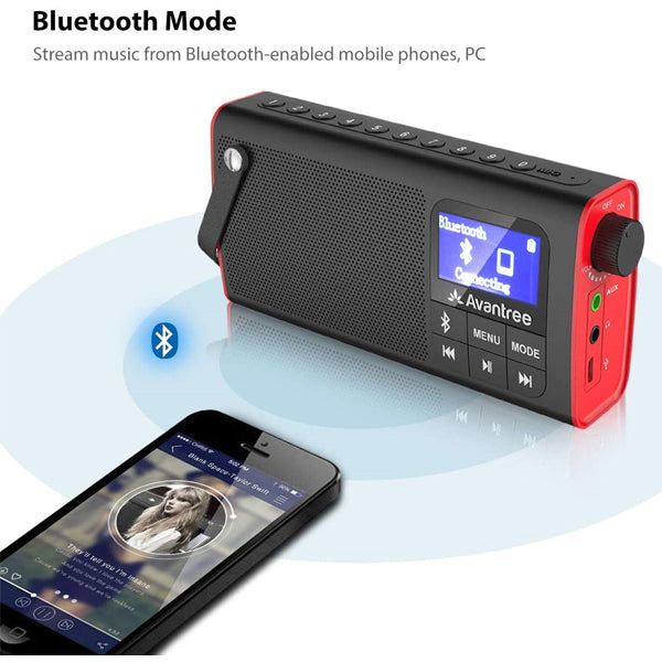Avantree SP850 Rechargeable Portable FM Radio | Bluetooth Speaker and SD Card MP3 Player 3-in-1, Auto Scan Save, LED Display, Small Handheld Pocket Battery Operated Wireless Radio (No AM)