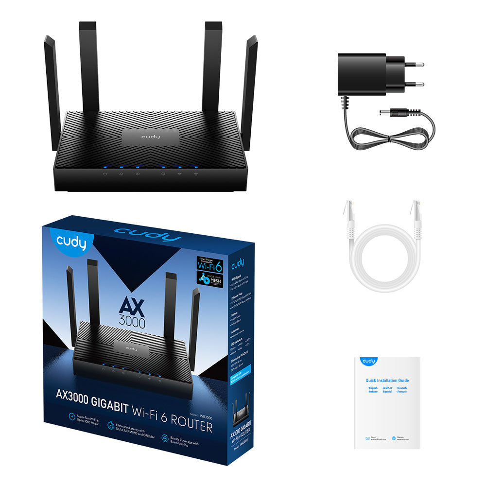 Cudy WR3000 AX3000 Gigabit Wi-Fi 6 Mesh Router | 802.11ax Internet Router, 160MHz, MU-MIMO, OFDMA, WireGuard, OpenVPN, WPA3