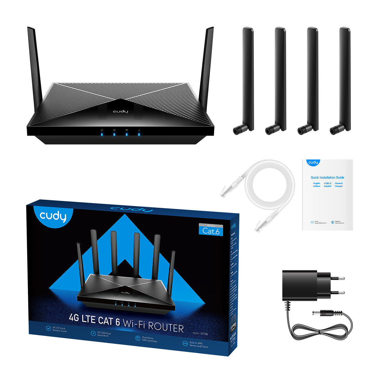 Cudy LT700 AC1200 Wi-Fi 4G LTE-Cat6 Gigabit Router | Dual SIM Cellular Router, Dual Band WiFi, 4 Gigabit Ports, OpenVPN, WireGuard, Band Lock, TTL