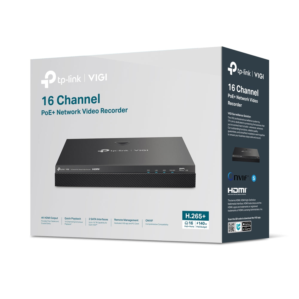 TP-Link VIGI NVR2016H-16MP-4TB 16-Channel 32MP PoE+ NVR with 4TB HDD