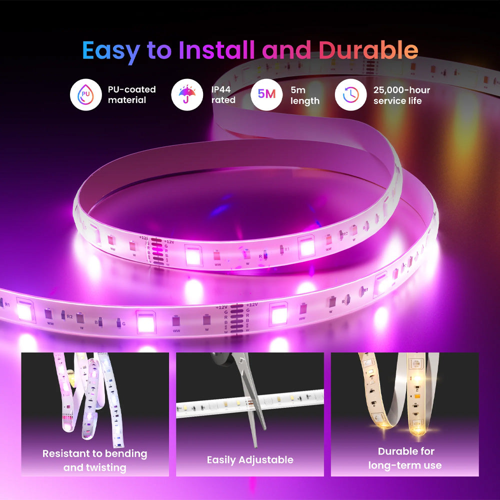 SwitchBot Smart LED Strip Light 3, 5M Matter-enabled |  RGB+CCT, Voice & App Control, Adaptive Lighting, Music Sync, and Smart Home Automation