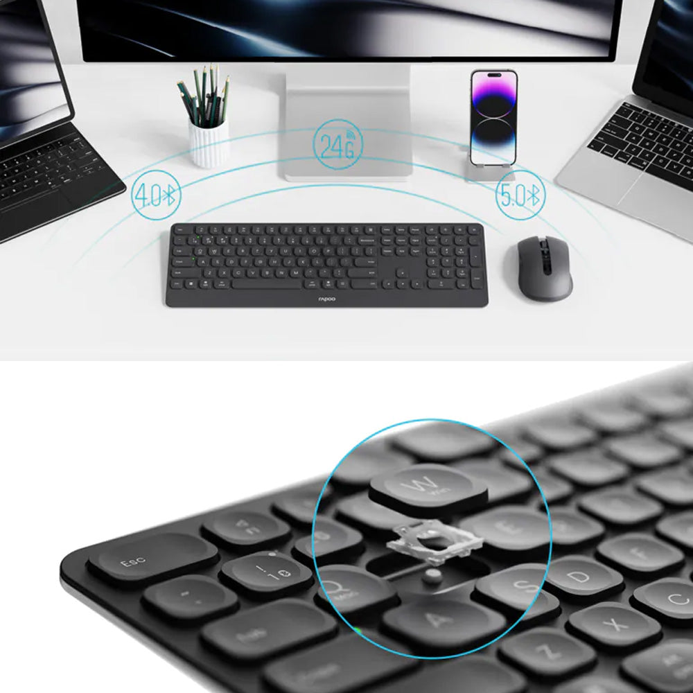 Rapoo 9510M Multi-mode Wireless Keyboard and Mouse Combo, Black