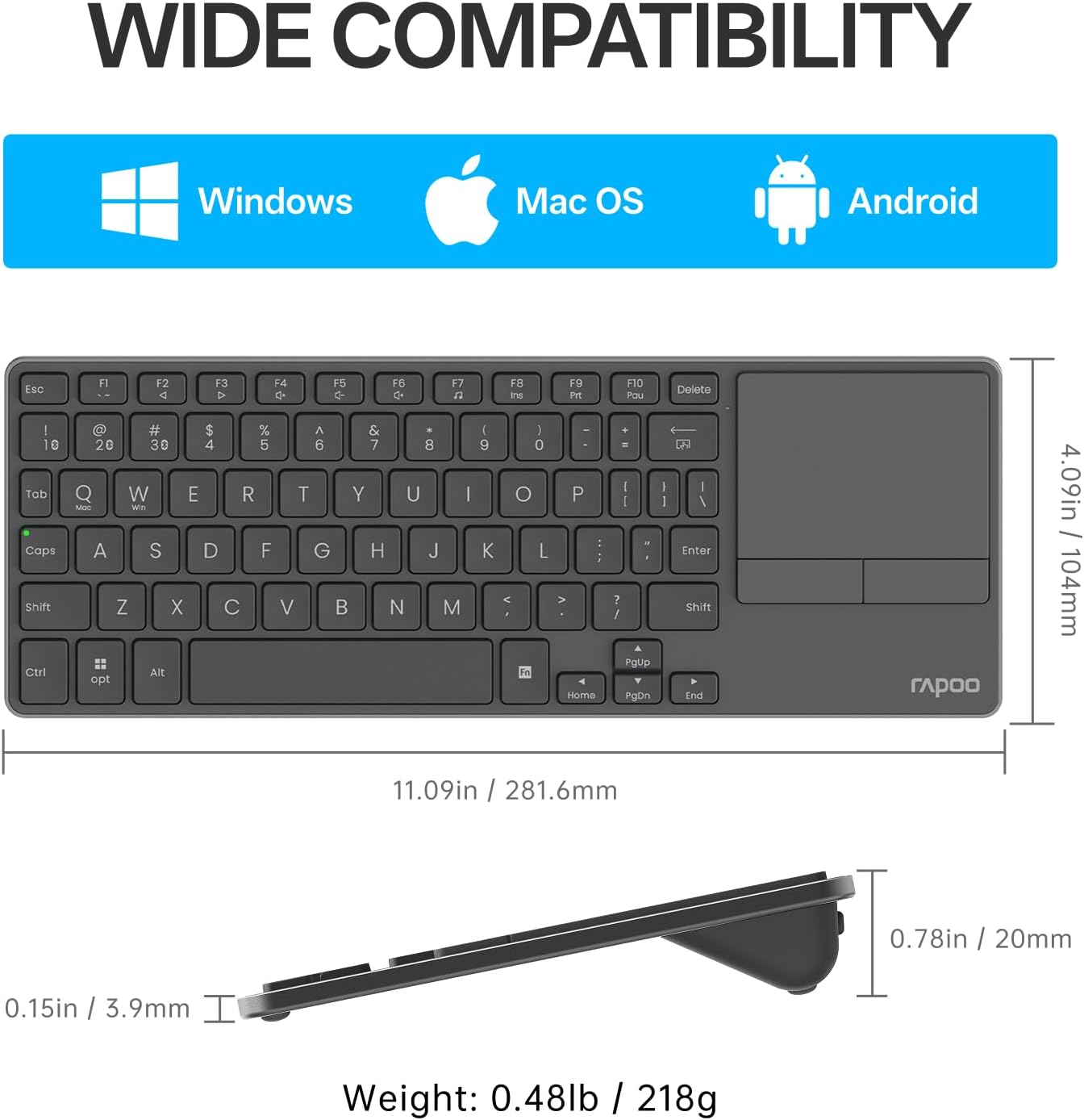 Rapoo E900T Multi-Mode Wireless Keyboard with Touchpad