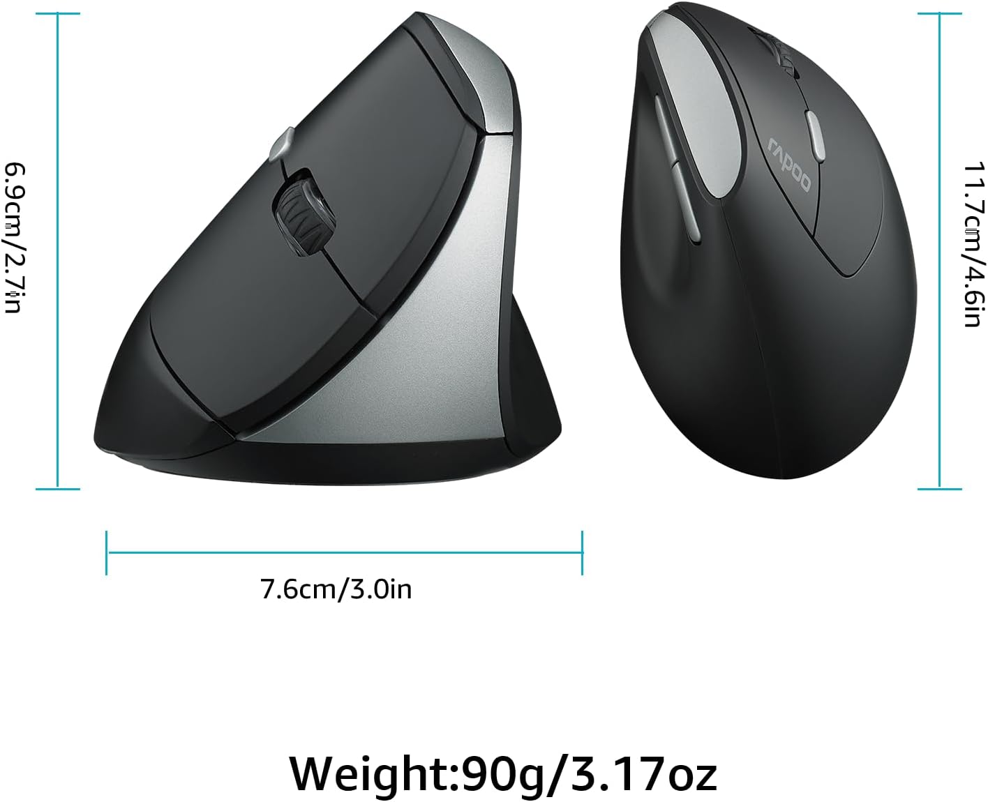 Rapoo EV250 Silent Vertical Ergonomic Wireless Optical Mouse, Black