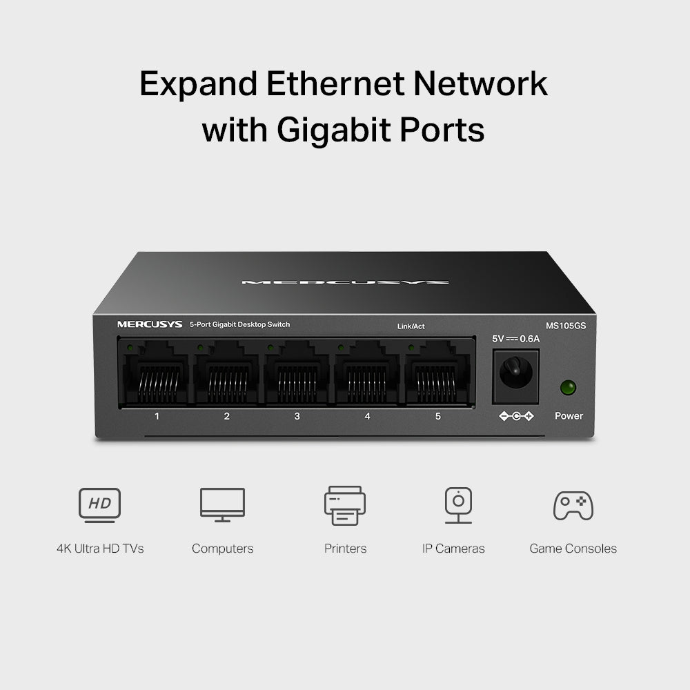 MERCUSYS MS105GS 5-Port Gigabit Unmanaged Desktop Switch