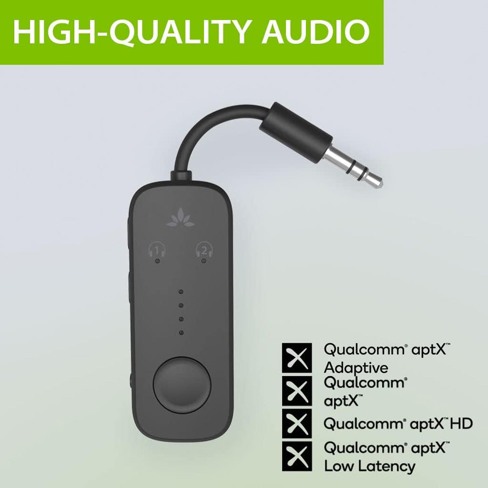 Avantree Relay Premium Airplane Bluetooth 5.3 Adapter for All Headphones, apt-X Low Latency, Supports 2 Headphones or AirPods, Wireless Audio Transmitter for in-Flight, iPad, Gym, TV, Tablets