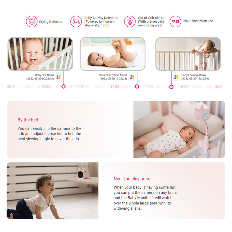 EZVIZ BM1 2MP Wireless Battery-Powered Video Baby Monitor, Crying Detection, Baby Activity Detection, Out-of-Crib Alert