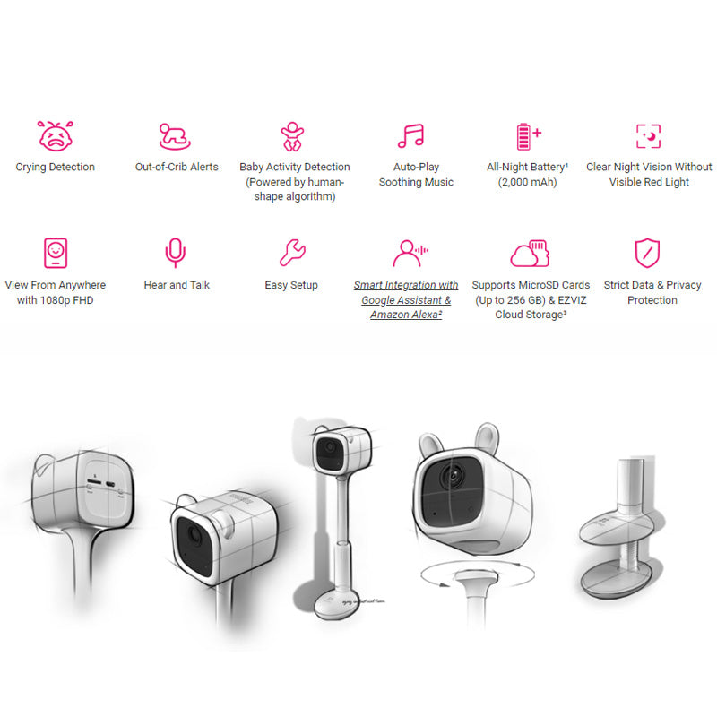 EZVIZ BM1 2MP Wireless Battery-Powered Video Baby Monitor, Crying Detection, Baby Activity Detection, Out-of-Crib Alert