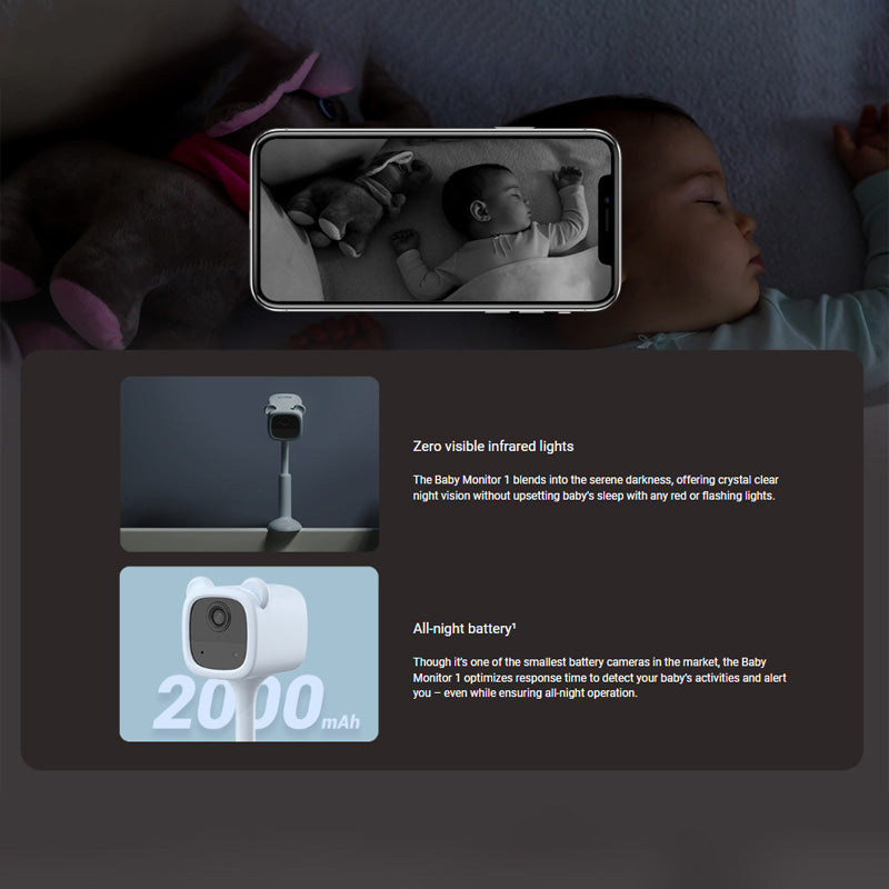 EZVIZ BM1 2MP Wireless Battery-Powered Video Baby Monitor, Crying Detection, Baby Activity Detection, Out-of-Crib Alert
