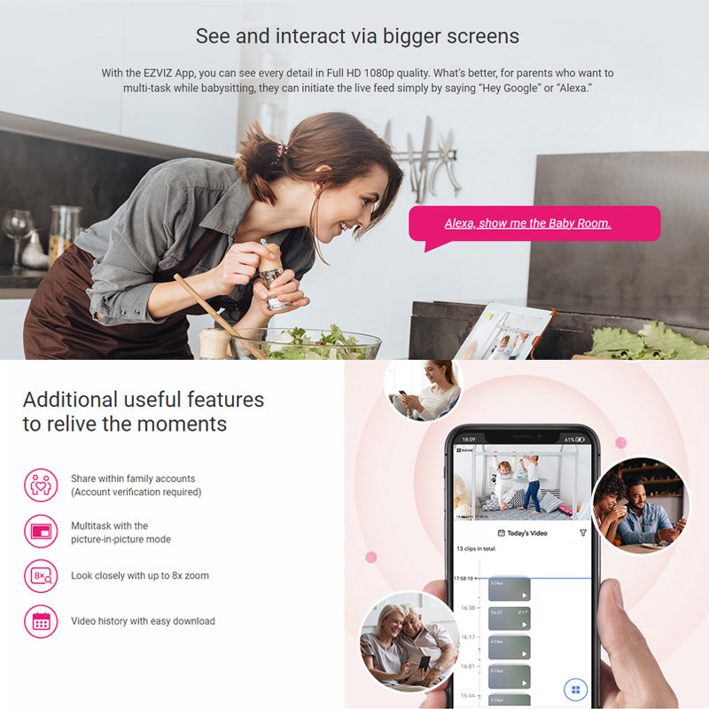 EZVIZ BM1 2MP Wireless Battery-Powered Video Baby Monitor, Crying Detection, Baby Activity Detection, Out-of-Crib Alert