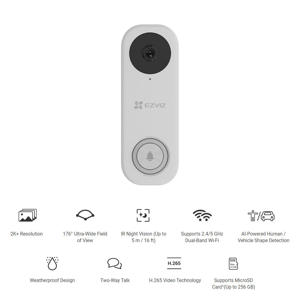 EZVIZ DB1 PRO 5MP Hardwired WiFi Video Doorbell Camera, 2.4GHz/5GHz Wi-Fi, AI-Human Detection, 2-Way Audio