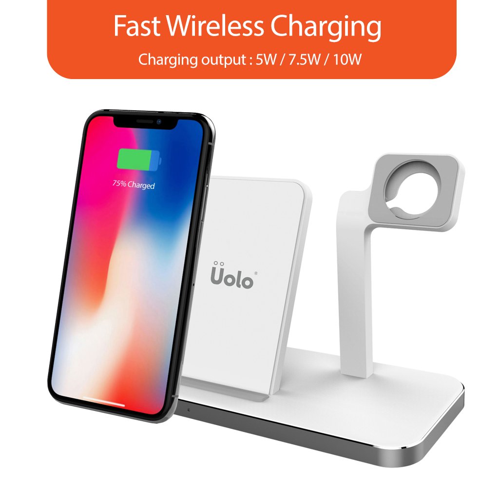 Uolo Volt Fast Wireless Charging Stand with Apple Watch Mount