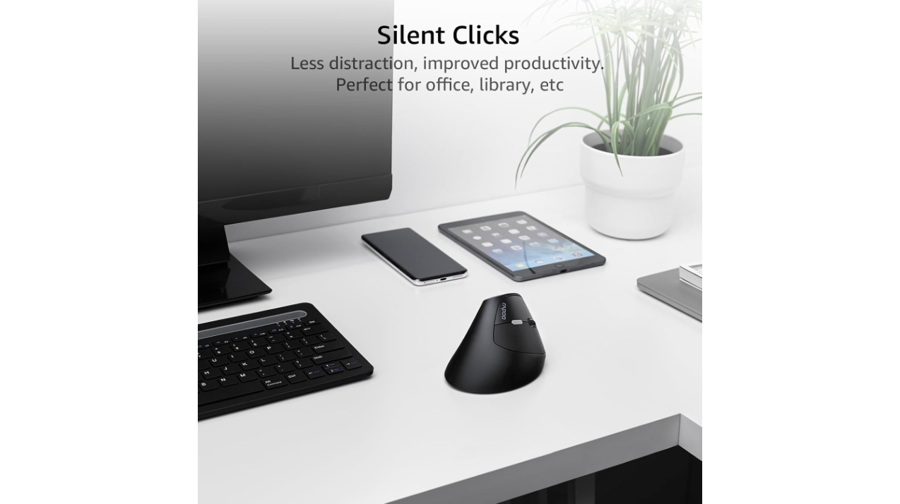 Rapoo EV250 Silent Vertical Ergonomic Wireless Optical Mouse, Black