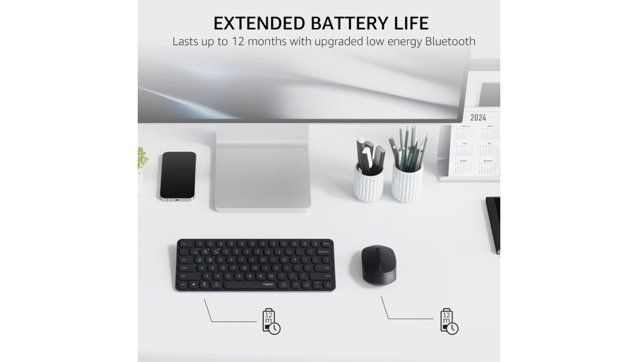 Rapoo 9010M Multi-mode Wireless Keyboard and Mouse Combo, Black