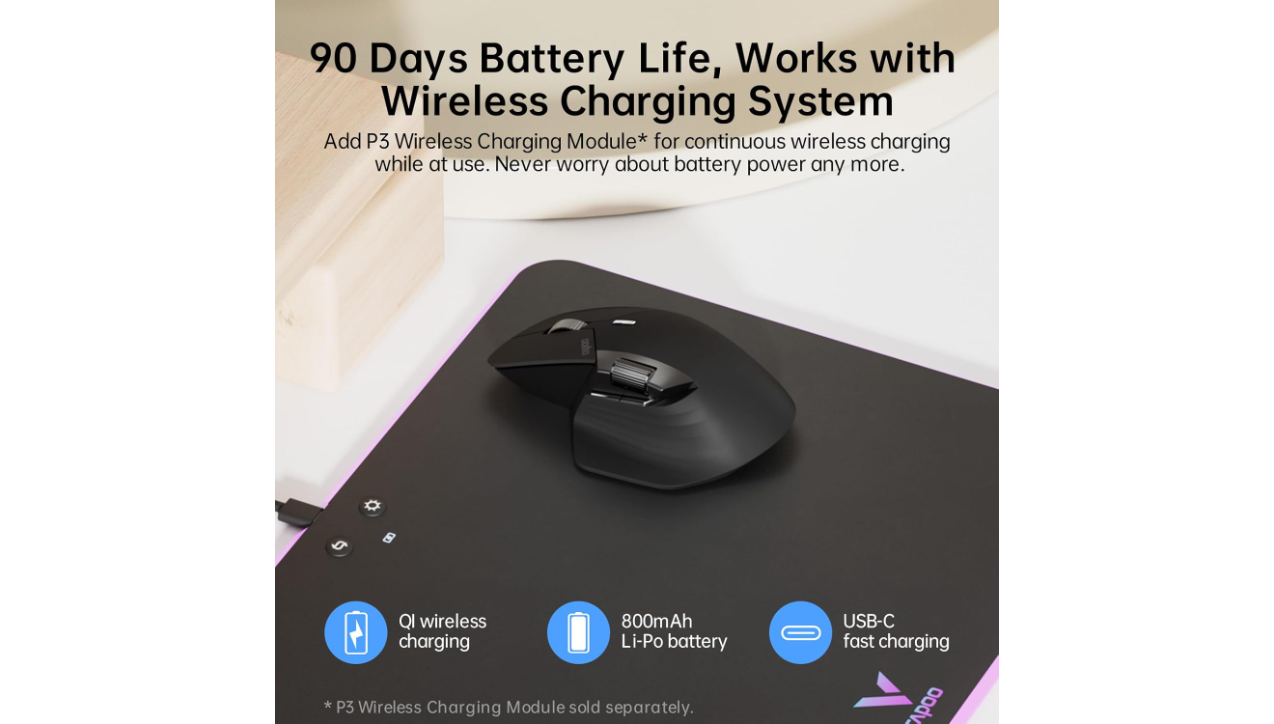 Rapoo MT760L Multi-mode Ergonomic Wireless Mouse, Black