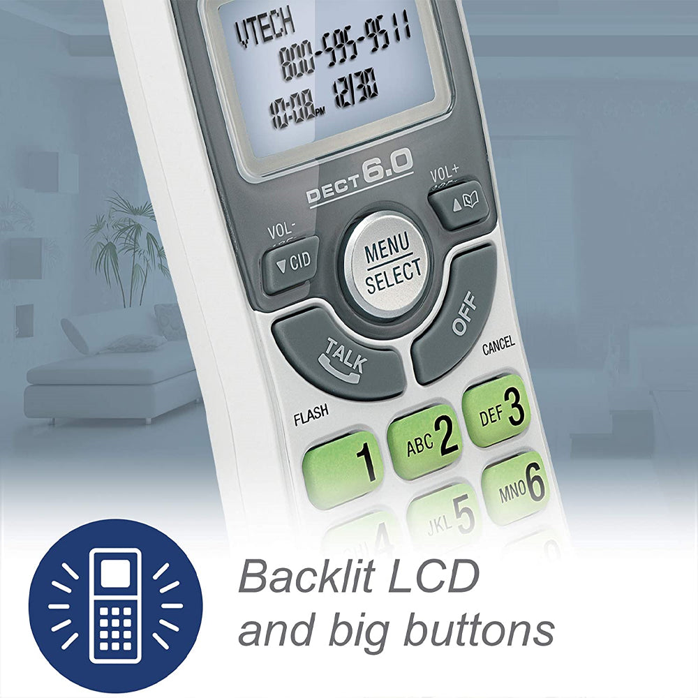 Vtech CS6114-2 2-Handset DECT 6.0 Cordless Phone with Caller ID/Call Waiting - White