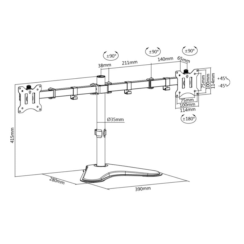 AMER Dual LED LCD Monitor Free-Standing Desk Stand for 2 Screens up to 32 inches | Heavy-Duty Fully Adjustable Arms with Max VESA 100x100mm (2EZSTAND)