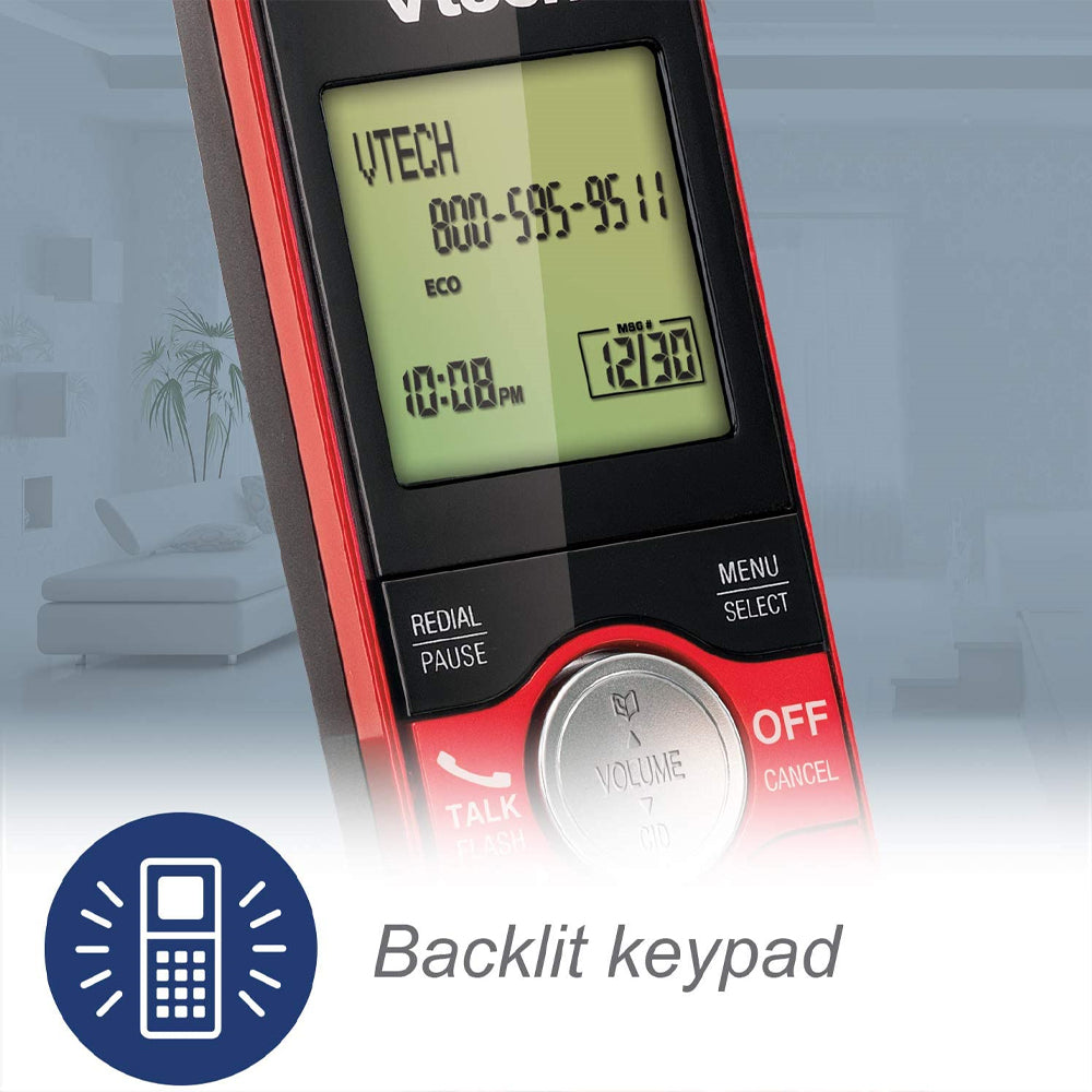VTech 2-Handset DECT 6.0 Cordless Phone With Caller ID and Answering System (CS6929-26) - Red