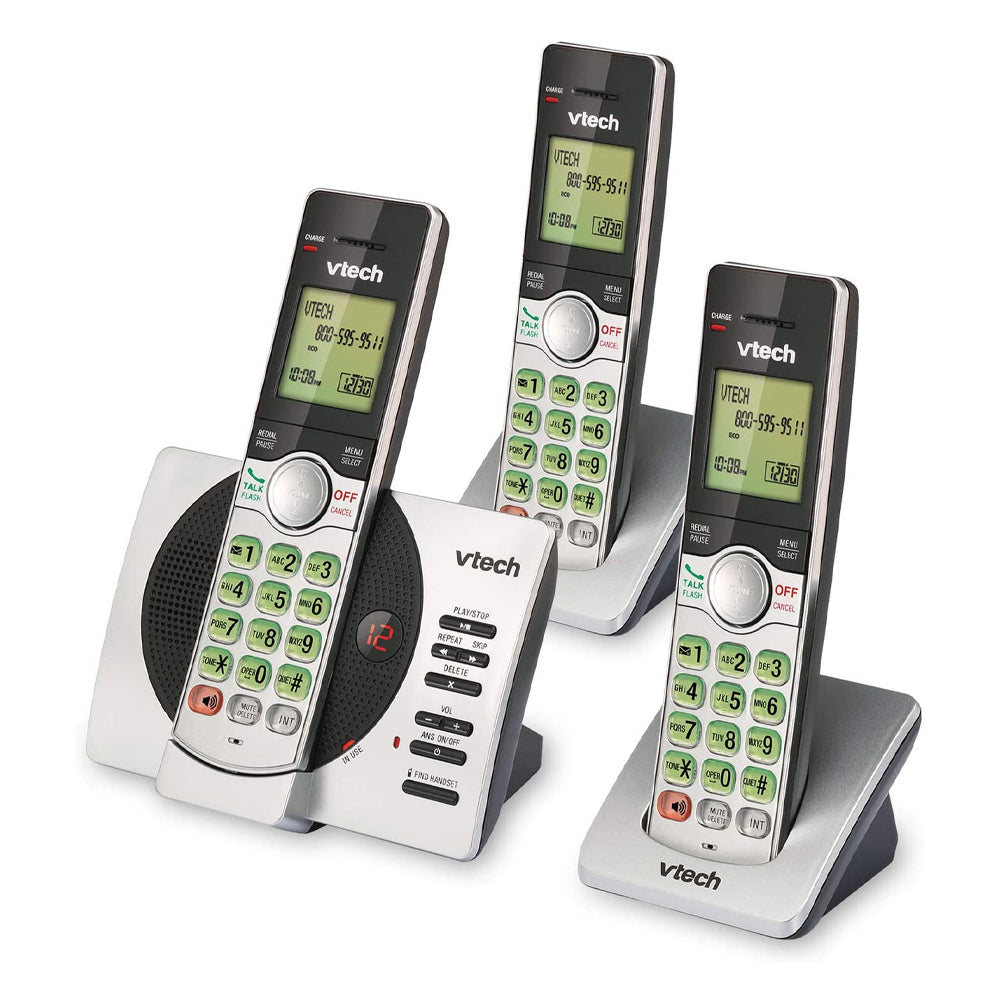 VTech CS6929-3 DECT 6.0 Expandable Cordless Phone with Answering Machine, 3 Handsets - Black/Silver