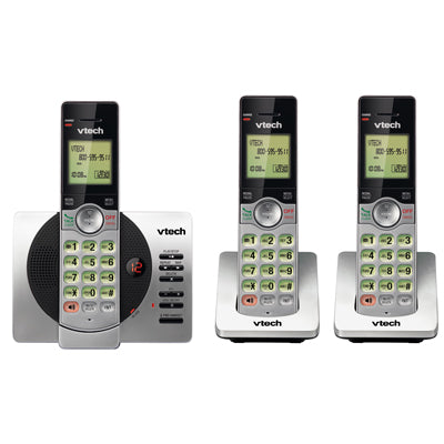 VTech CS6929-3 DECT 6.0 Expandable Cordless Phone with Answering Machine, 3 Handsets - Black/Silver