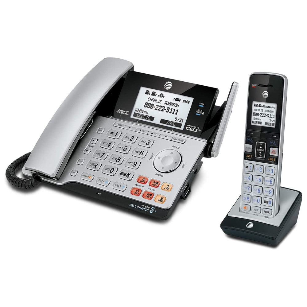 AT&T 2-Line Corded/Cordless Phone Answering Machine (TL86103) - Silver/Black
