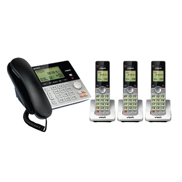VTech CS6949-3 DECT 6.0 Corded/3-Cordless Telephone System, Black/Silver