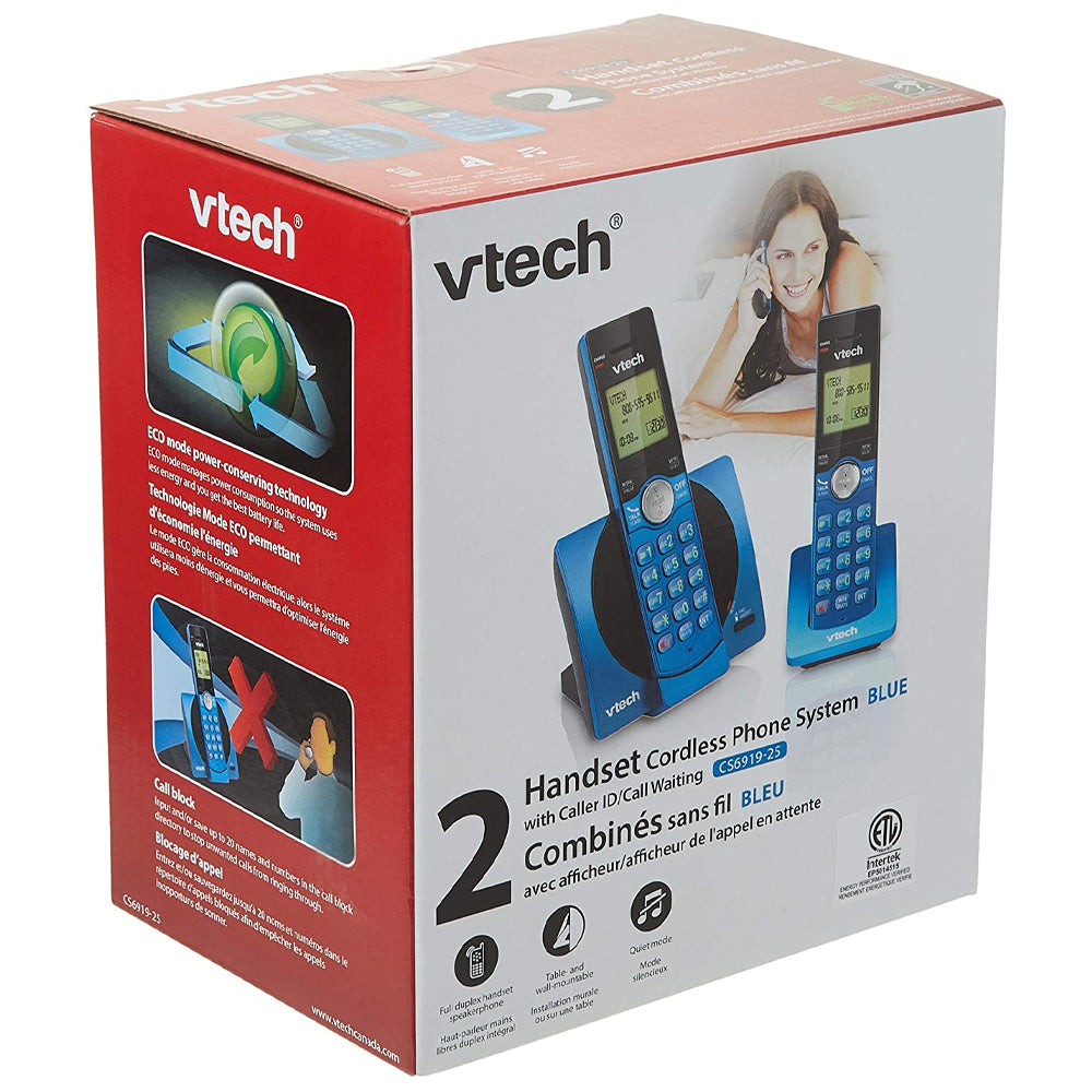 VTech 2-Handset DECT 6.0 Cordless Phone With Caller ID (CS6919-25) - Blue