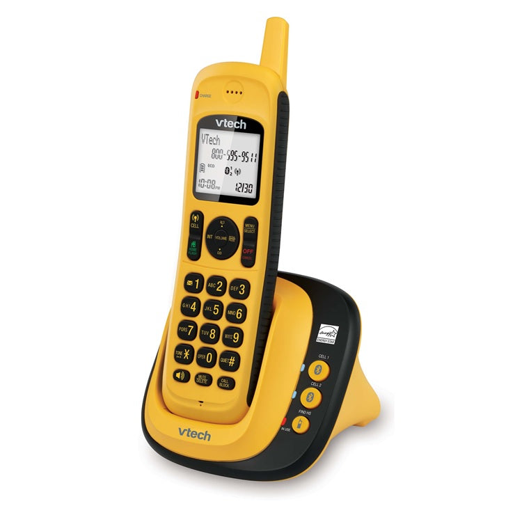VTech DECT 6.0 Rugged 1-Handset Waterproof Cordless Phone with Bluetooth Connect to Cell - Yellow (DS6161)