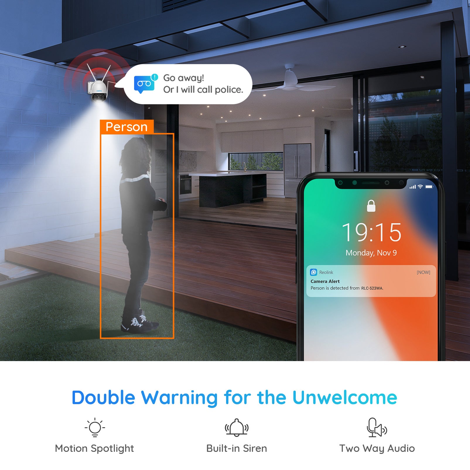 Reolink RLC-523WA Smart 5MP Outdoor WiFi Security Camera | Spotlight, Pan Tilt 5x Optical Zoom, Colour Night Vision, 2-Way Audio for iOS & Android