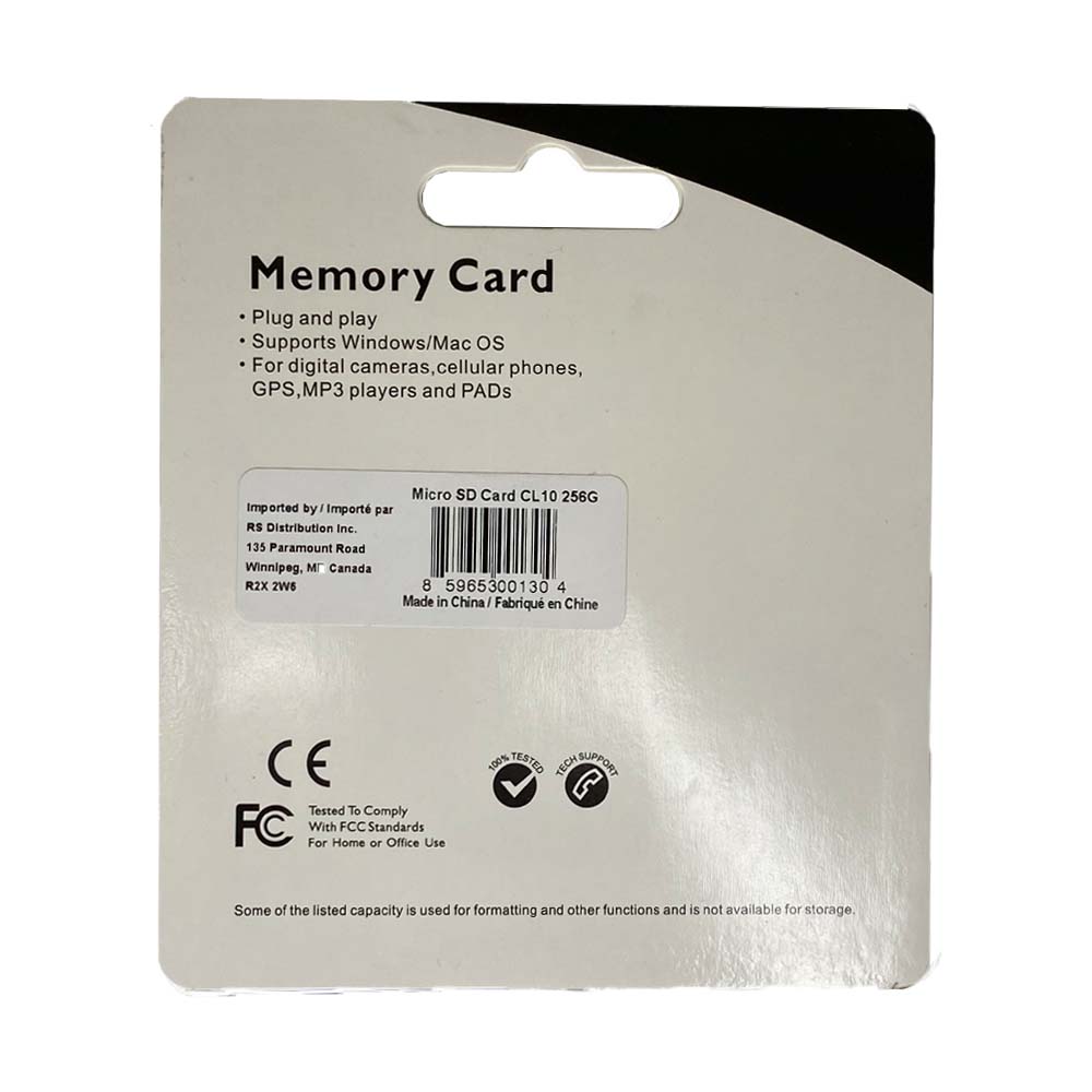 256G Micro SD Class 10 Memory Card for Digital Cameras, Security Cameras, PC, Phone, GPS