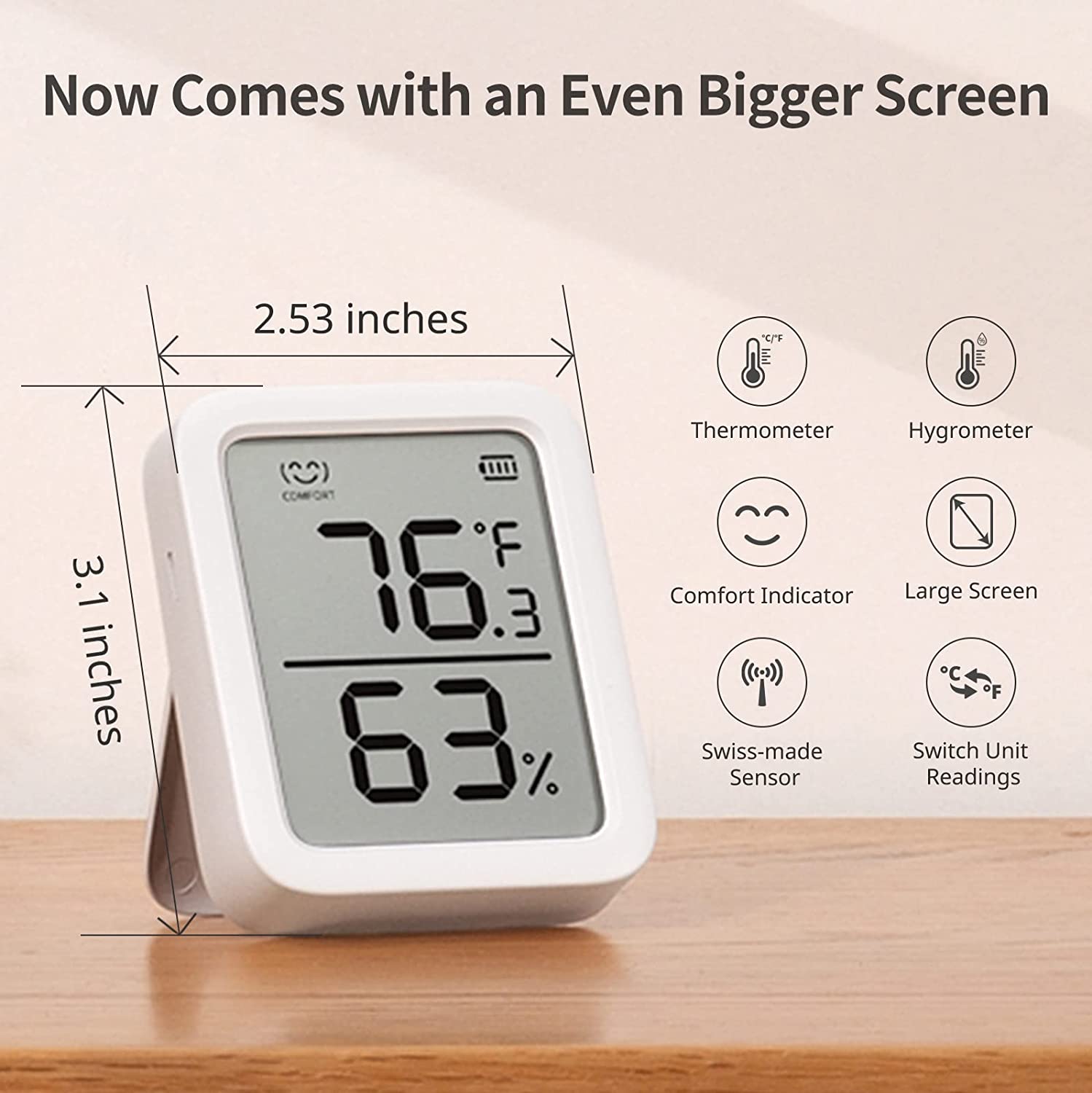 SwitchBot Thermometer & Hygrometer Plus | Bluetooth Indoor Humidity Meter and Temperature Sensor with App Control, Large LCD Display, Notification Alerts, Data Storage Export, Remote Monitor for Home