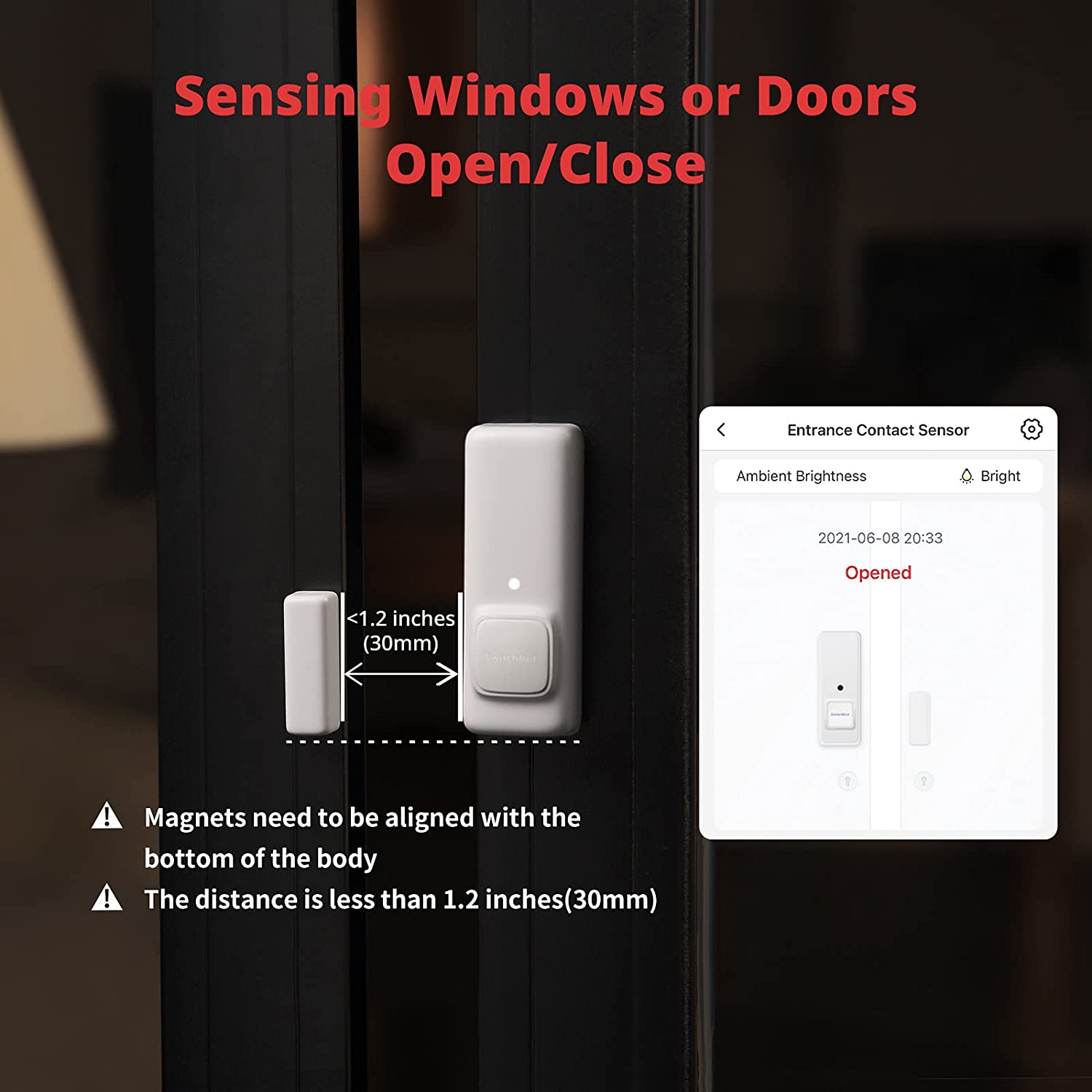SwitchBot Contact Sensor | Smart Wireless Window Alarm and Door Sensor, Add SwitchBot Hub Mini to Make it Compatible with Alexa