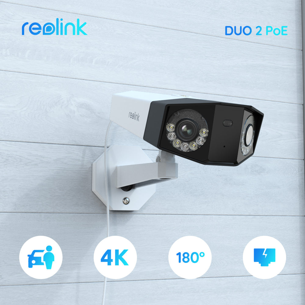 Reolink Duo 2 PoE 4K Dual-Lens Outdoor Wired PoE Security Camera | 180 Degree Ultrawide View, Smart AI Person/Vehicle Notifications