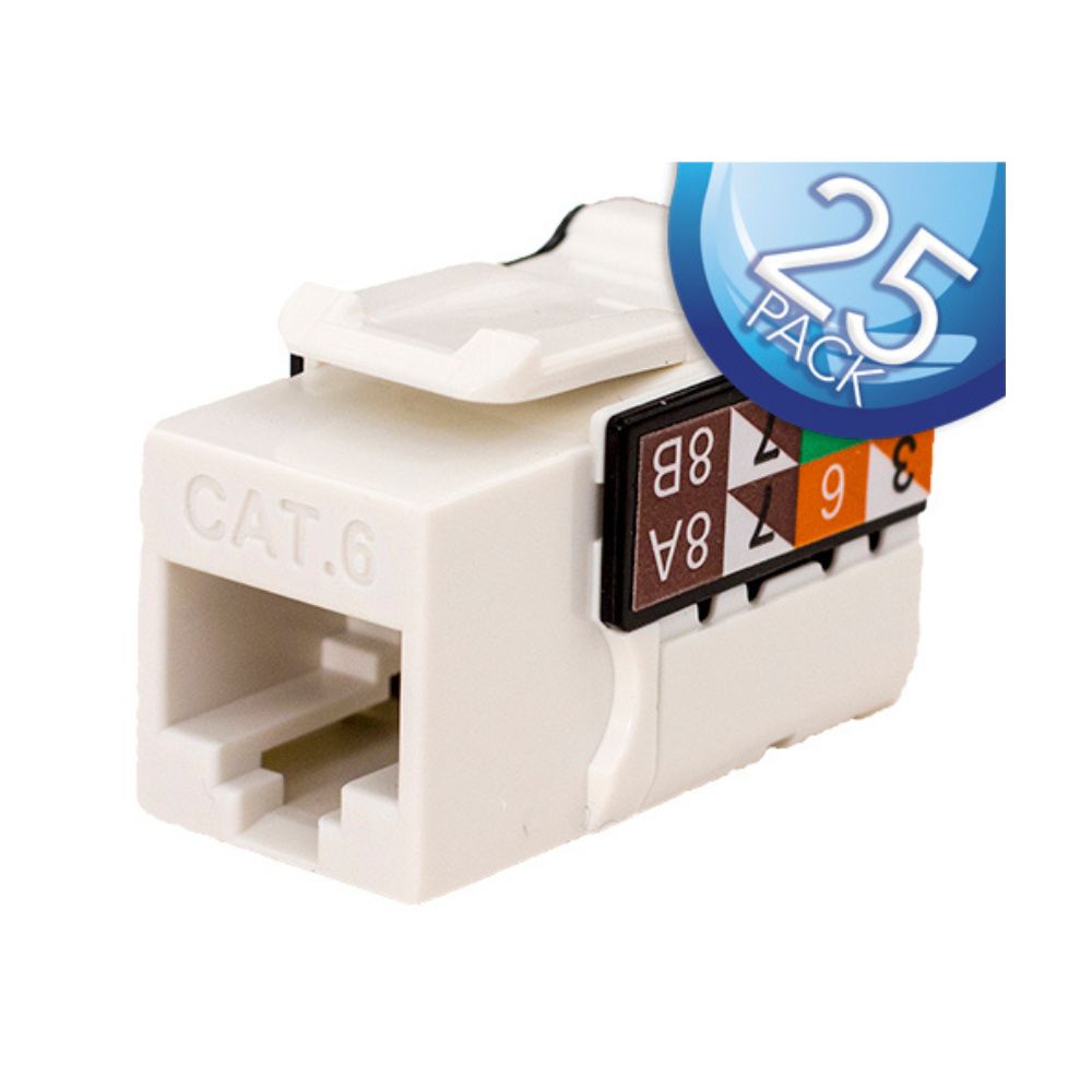 CAT6 Data Grade Keystone Jack, RJ45, 8×8, 25 Pack
