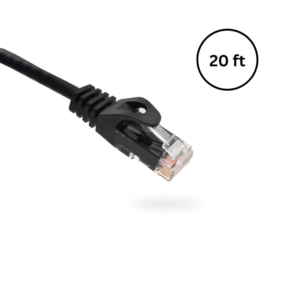 CAT6 20 ft Bare Copper Patch Cable with Boot and Protector | Available in Blue, White, and Black