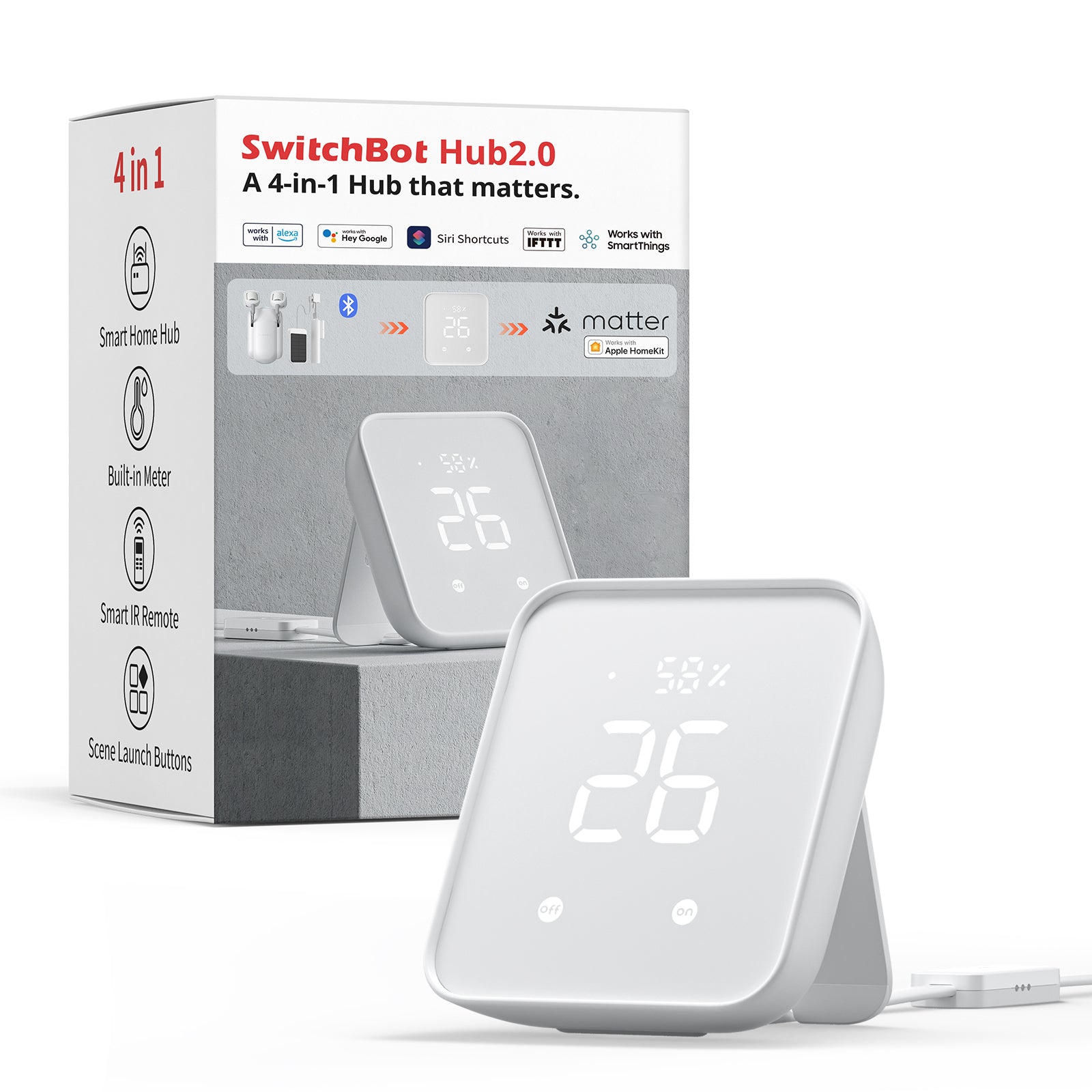 SwitchBot Hub 2 | Work as a WiFi Thermometer Hygrometer, IR Remote Control, Smart Remote and Light Sensor, Wi-Fi, Compatible with Alexa & Google Assistant