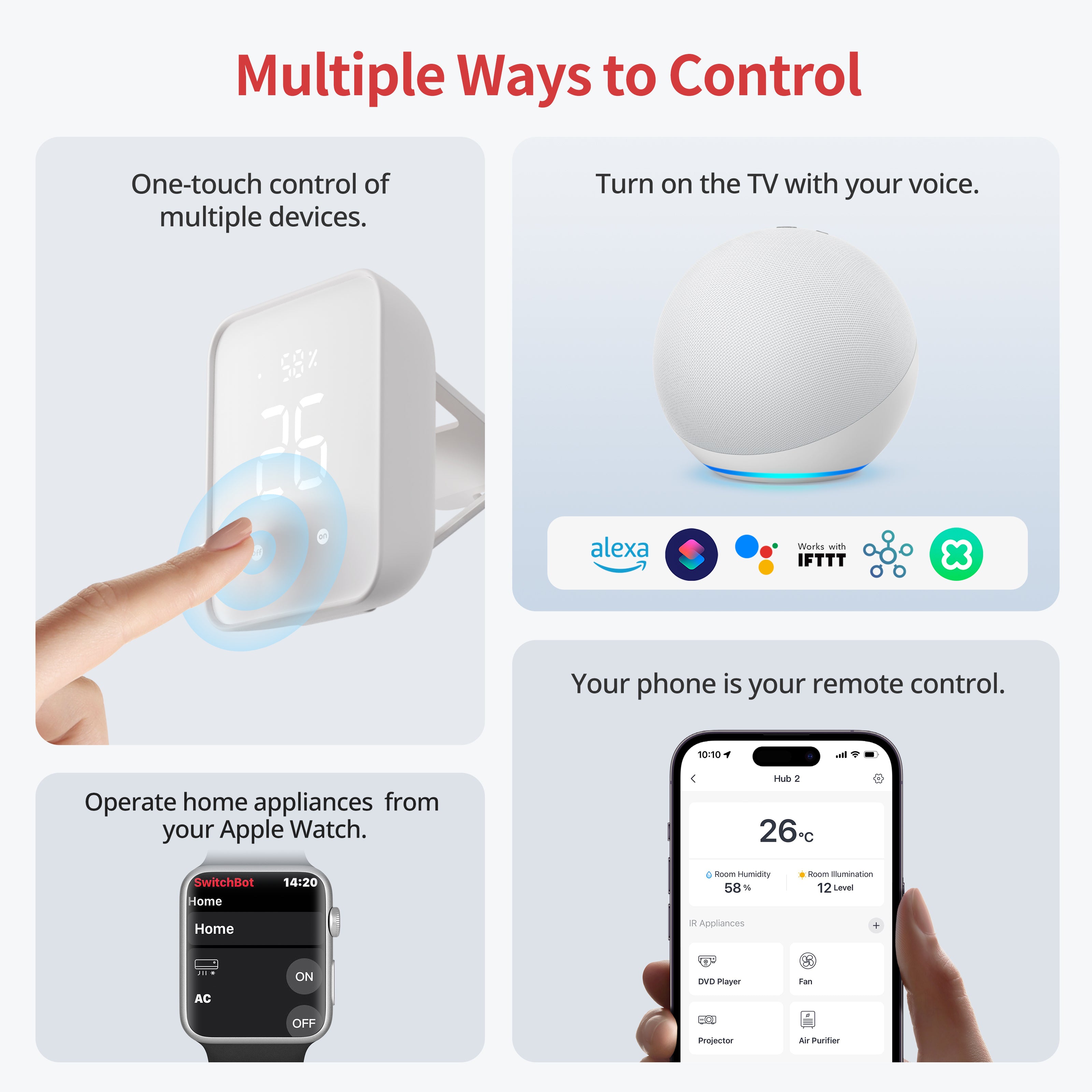 SwitchBot Hub 2 | Work as a WiFi Thermometer Hygrometer, IR Remote Control, Smart Remote and Light Sensor, Link SwitchBot to Wi-Fi (Support 2.4GHz), Compatible with Alexa&Google Assistant