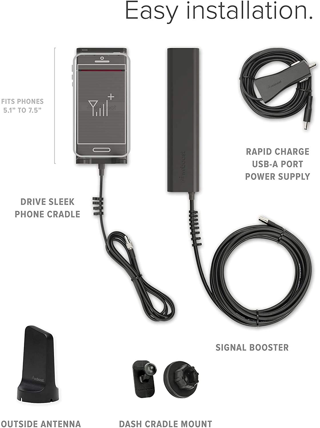 weBoost Drive Sleek (470135F) Vehicle Cell Phone Signal Booster with Cradle Mount | All Canadian Carriers - Bell, Rogers, Telus | ISED Approved