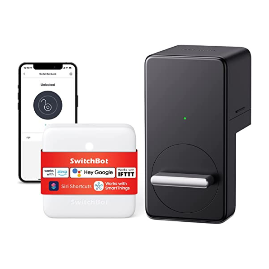 SwitchBot Lock and SwitchBot Hub Mini - Bundle | Smart Bluetooth Electronic Deadbolt, Keyless Entry Door Lock for Front Door, Compatible with WiFi Bridge
