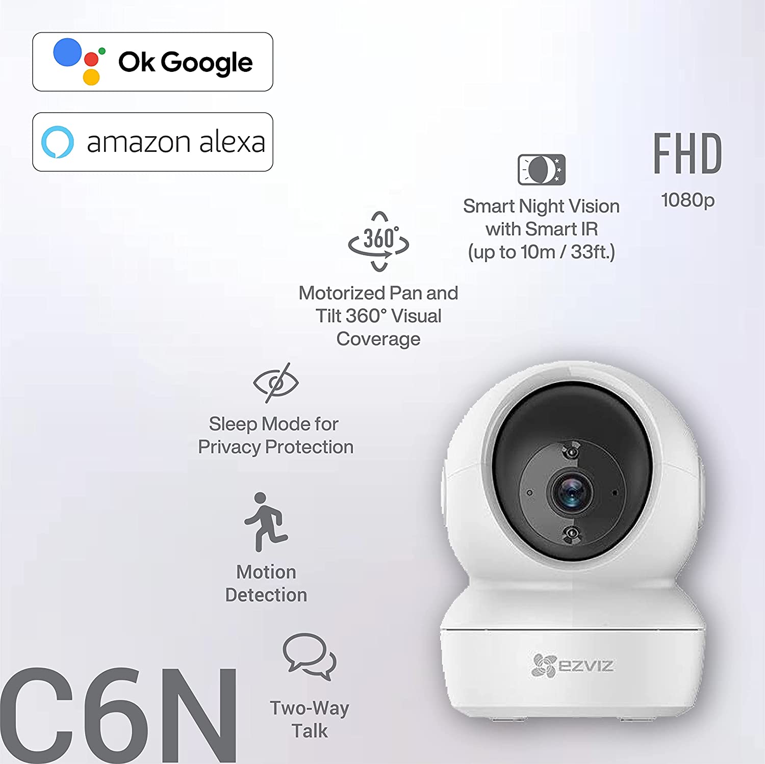 EZVIZ C6N 4MP Indoor WiFi Pan & Tilt Camera, Motion Detection with H.265 Video Technology, Smart Tracking, Smart Night Vision, Two-Way Talk - White