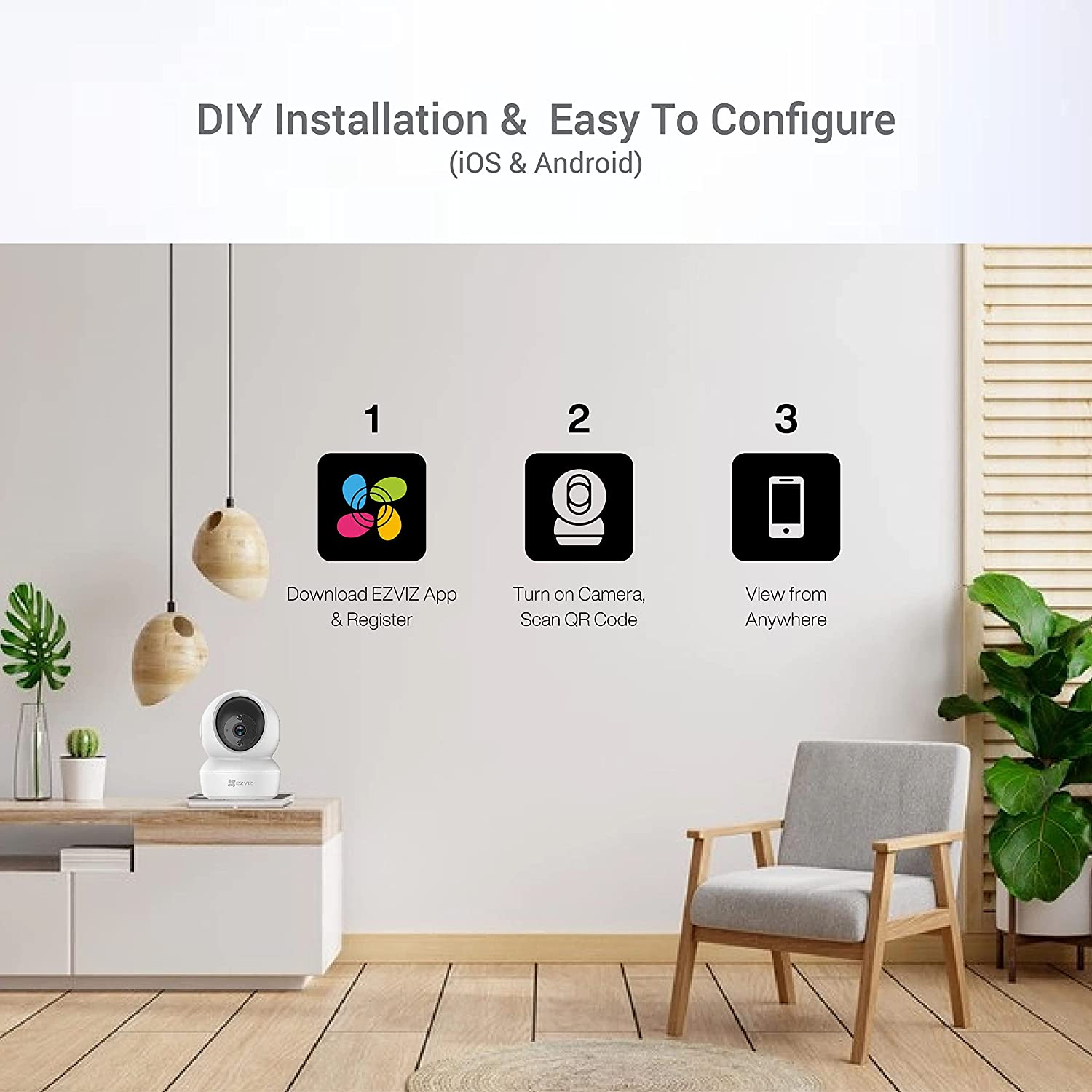 EZVIZ C6N 4MP Indoor WiFi Pan & Tilt Camera, Motion Detection with H.265 Video Technology, Smart Tracking, Smart Night Vision, Two-Way Talk - White