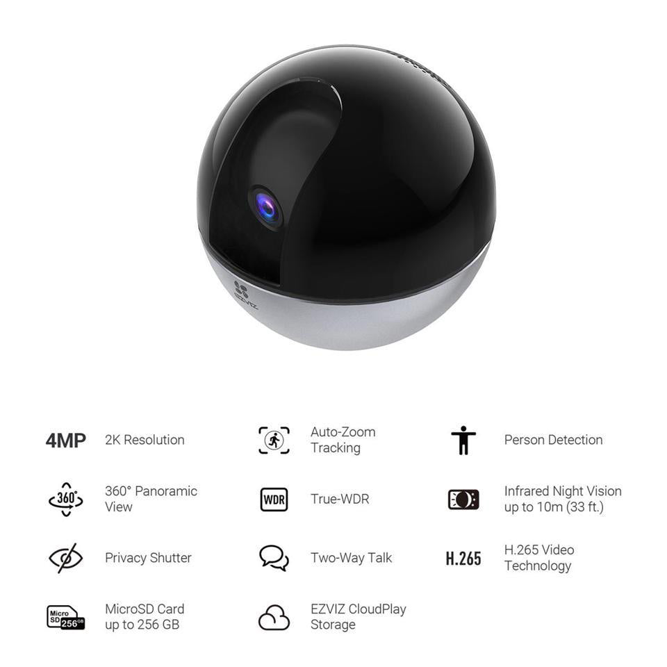 EZVIZ C6W 4MP Indoor Camera PTZ with AI Human Detection, 2K Pan Tilt Security, Baby/Pet Monitor, Night Vision, 4X Auto-Zoom, Motion Tracking
