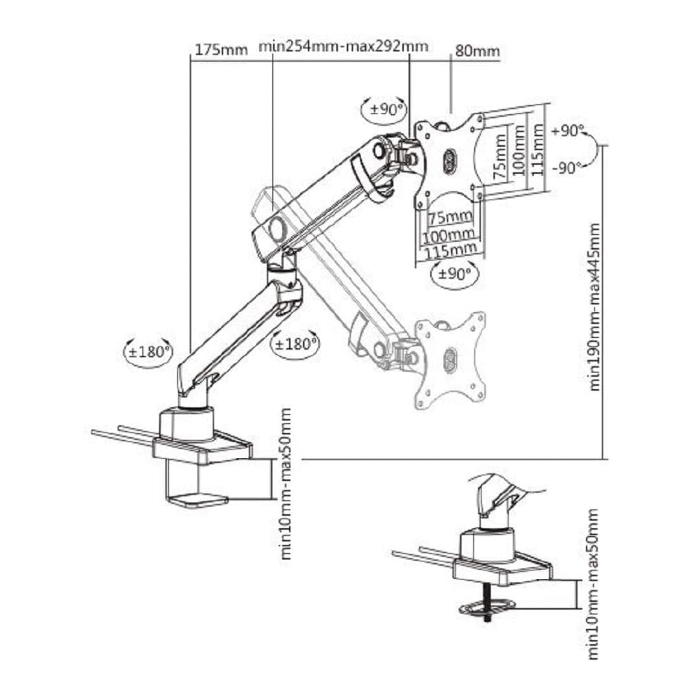 AMER Mounts Single Monitor Mount with Articulating Arm, 15'' to 32'' (HYDRA1B)
